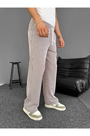 Su Yolu Çizgili Cepli Pantalon Yazlık - Kahverengi