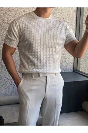 Erkek Kısa Kollu Bisiklet Yaka Triko Bluz