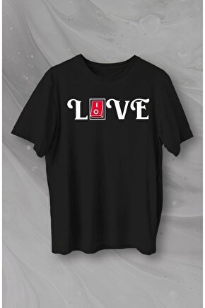 Sevgililer Günü İçin Özel Tasarım Love Baskılı T-shirt - Siyah