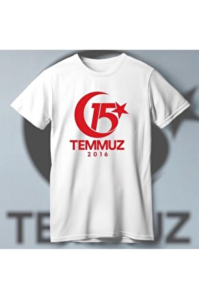 15 Temmuza Özel Tasarım 2016 Baskılı T-shirt - Beyaz