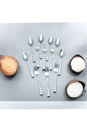 24 Parça 12 Kişilik Kalpli Tatlı Kaşık -tatlı Çatalı