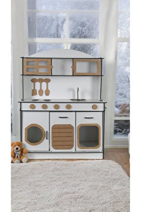 Montessori Ahşap Oyuncak Mutfak– 6mm Kalın MDF, Dayanıklı ve Şık Tasarım, Eğitici Çocuk Oyun Mutfağı