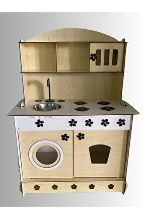 Montessori Eğitici Ahşap Oyuncak Mutfak Dolabı 3mm Akça Ağaç 84*60