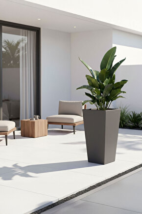 Aura Conica 70x35cm Kare Konik Fiberglass Büyük Saksı İç Mekan Dış Mekan