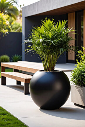 Aura Sphere Fiber Küre Saksı - Çap 50cm x Yükseklik 40cm Orta Boy