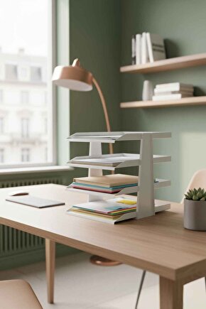 SteelLine 4 Katlı Metal Dosya Rafı - Masa Üstü Ultra Sağlam Ofis Organizer (29.5x30.5x25cm)