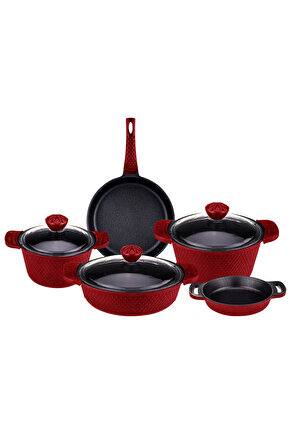 Giza - 8 Parça Granit Tencere Seti Kırmızı