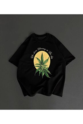 Ön Ve Arka Baskılı Oversize Bisiklet Yaka T-shirt- Siyah