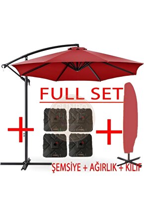 3 Mt 8 Kaburga Full Demir 21 Kg Kırmızı Bahçe Şemsiyesi Full Set Havuz Şemsiyesi Büyük Şemsiye