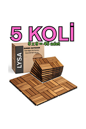 5 Koli Tik Ağacı Parke Balkon Teras Yer Döşemesi Masif Ahşap 5x9 =45 Adet