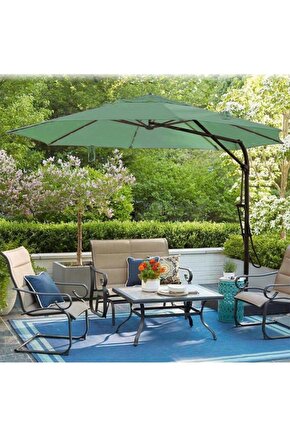 3 Mt Katlanir Bahce Teras Balkon Şemsiyesi Gölgelik Muz Ampul Şemsiye Eğilebilen Sallanır Şemsiye