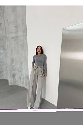 Sante Çizgili Bel Kuşakli Palazzo Pantolon