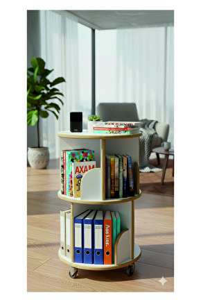 360° Mdflam Dekoratif 2 Katlı Döner Kitaplık - Beyaz- 71x45 Cm