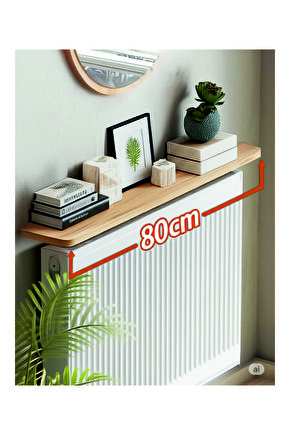 4 KÖŞE OVAL Petek Üstü Raf Dresuar Duvara Montajsız Kalorifer Peteği Üstü Raf 80x18cm ÇAM