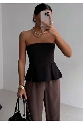 Pileli Straplez Bluz