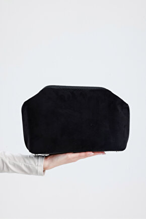 Heybes Kadın Siyah Süet Clutch El Çantası