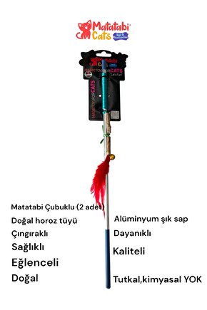 Doğal Matatabi Çubuklu, Tüylü Çıngıraklı Kedi Oltası Kedi Oyuncağı 50cm