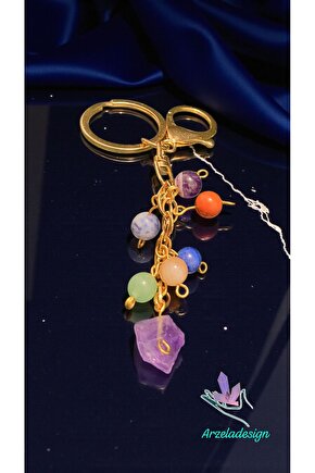 Doğal Taş Çakra Anahtarlik Çelik Zincir,8mm Taş