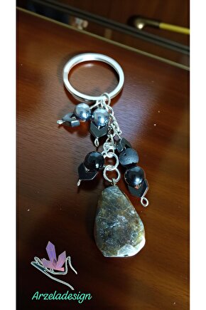 Doğal Taş Labradorit Anahtarlık Lav Taşı Obsidyen Terahertiz Taşları ile Birlikte Koruma Enerjisi