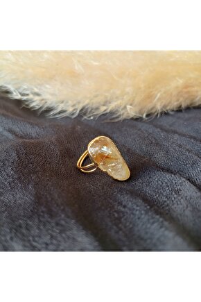 Doğal Taş Sitrin Yüzük  Ayarlanabilir Ebat