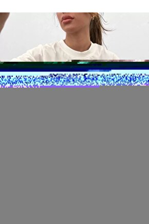 Unisex Bisiklet Yaka Baskılı Oversize Thirt  Beyaz