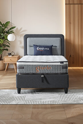 Gisele Tek Kişilik Sandıklı Baza + Full Ortopedik Pedli Yatak + Başlık 3 lü Set