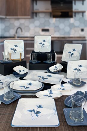 Blue Magic Kahvaltı Takımı 29 Parça 6 Kişilik Kare Mavi