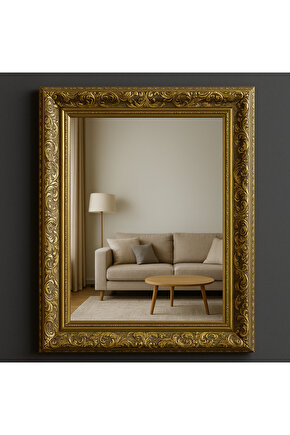 Altın Varaklı Çerçeveli Ayna-9cm Çerçeve Kalınlığı- Gold Ayna - Klasik Ayna- Salon Ayna