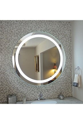 70 cm Kumlamalı Beyaz Ledli Yuvarlak Banyo Aynası Makyaj Aynası Trafolu