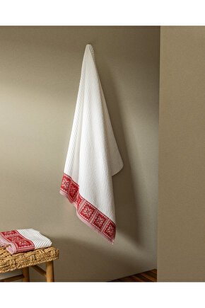 Zeste %100 Pamuk Banyo Havlusu - BeyazKırmızı