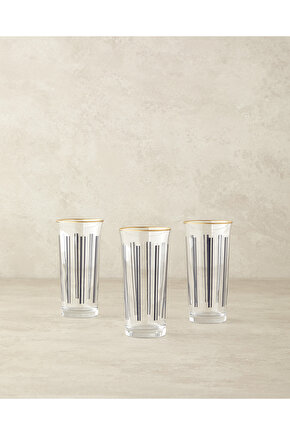 Modern Line Cam 3lü Kahve Yanı Su Bardağı Siyah