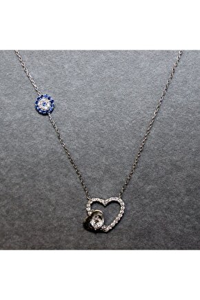 Tek Taşlı Çift Kalpli Kolye