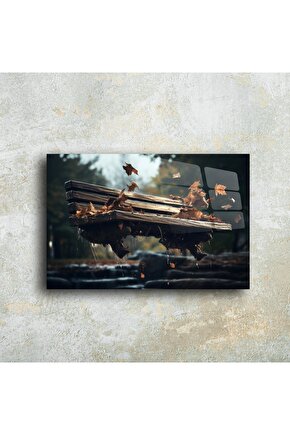 Cam Duvar Tablosu Uçan Bank ve Sonbahar Yaprakları