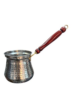 Krom Sütlük Cezve 1 Litre Ahşap Saplı Bakır Görünümlü