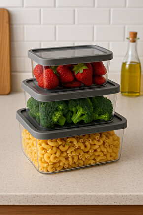 3lü Şeffaf Gıda Saklama Kabı Seti Kapaklı, Pratik ve Sağlıklı Saklama Çözümü