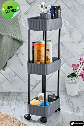 Easy 3 Katlı Çok Amaçlı Raf Banyo Ve Mutfak Organizer Düzenleyici (Tekerlekli) 3 Katlı Şık