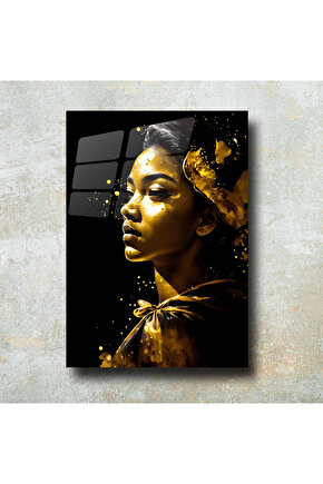 Gold Kadın Görseli Cam Tablo Duvar Dekoru 3