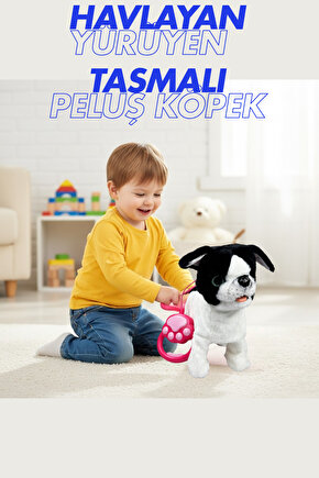 Oyuncak Peluş Tasmalı Havlayan Yürüyen Sesli Köpek Evcil Hayvan Dostluğu Pekiştirme