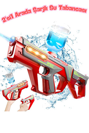 Oyuncak Şarjlı Ledli Işıklı Su Tabancası ve Tüfek 2IN1