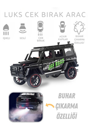 Çek-Bırak Lüks G Kasa Buhar Çıkaran Sesli Işıklı Kapıları ve Bagajı Açılabilen Oyuncak Araç Die-Cast