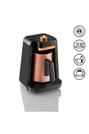 Okka Rich Spin Pro Çelik Cezveli Közde Sütlü Türk Kahve Makinesi 5 Fincan Kapasiteli Bakır - OK0020