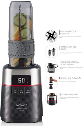 ShakeN Take Dream Kişisel Smoothie Blender 500W 570ml ve 400ml Şişe Siyah - AR1148