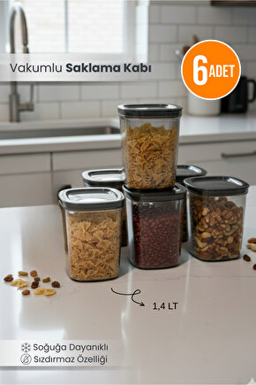 6lı Clario Sızdırmaz Saklama Kabı Vakumlu Erzak Kabı 1,4 L