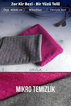 Mikrofiber Zor Kir Bezi İnatçı Kirler ve Lekeler için Çift Taraflı ve Telli Zor Kir Bezi 40x40 cm