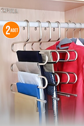 2 Adet 5 Bölmeli Metal Elbise Ve Pantolon Askısı - Giysi Eşarp Fular Düzenleyici Askı