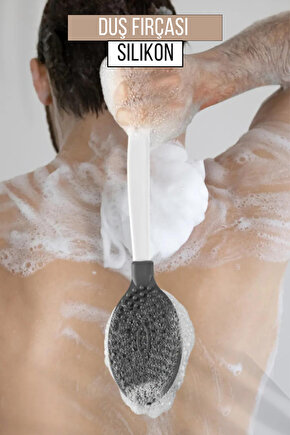 Silikon Çift Taraflı Duş Ve Masaj Fırçası - Saplı Vücut Temizlenme Fırçası