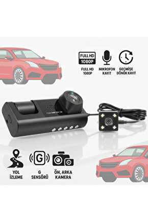 Araç İçi Kamera Trafik Kamerası Mikrofonlu Yol Takip 3 Kamera Sürücü Yol Ekranlı Kamera Kayıt Cihazı