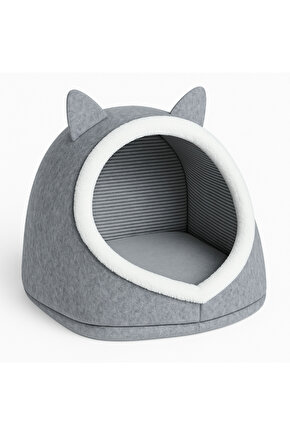 Evi Köpek Evi Evcil Hayvan Yatağı Katlanabilir Keçe Yuva Kulübe Dekoratif Gri Renk 40