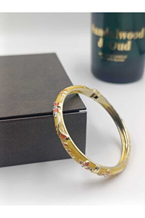 Mineli Çiçek İşlemeli Çelik Bilezik