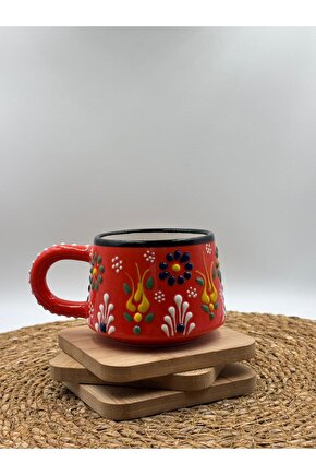 2 Adet Kabartma Desenli El Yapımı Seramik Kupa